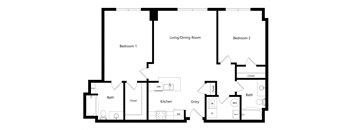 the two-bedroom Charlotte floor plan at Midtown Crossing Apartments in Omaha, NE