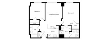 the two-bedroom Houston floor plan at Midtown Crossing Apartments in Omaha, NE