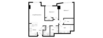 the two-bedroom Jacksonville floor plan at Midtown Crossing Apartments in Omaha, NE