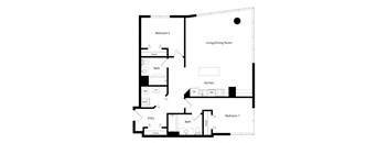 the two-bedroom Lincoln floor plan at Midtown Crossing Apartments in Omaha, NE