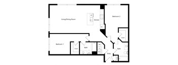 the two-bedroom Madison floor plan at Midtown Crossing Apartments in Omaha, NE