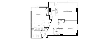 the two-bedroom Memphis floor plan at Midtown Crossing Apartments in Omaha, NE