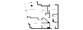 the two-bedroom Reno floor plan at Midtown Crossing Apartments in Omaha, NE
