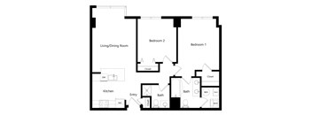 the two-bedroom San Diego floor plan at Midtown Crossing Apartments in Omaha, NE