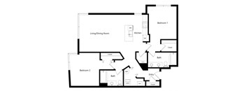 the two-bedroom Tucson floor plan at Midtown Crossing Apartments in Omaha, NE
