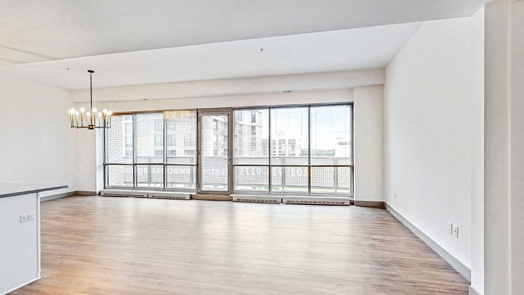 Wide open space with spectacular views from this penthouse 2 bedroom at Midtown Crossing Apartments in Omaha Ne