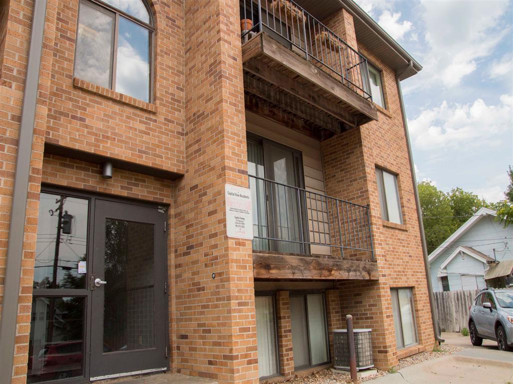 closeup of building exterior at Capitol View Apartments in Lincoln Nebraska