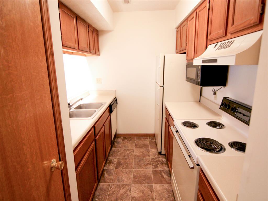 Inside a kitchen at Fountain Glen Apartments in Lincoln Nebraska