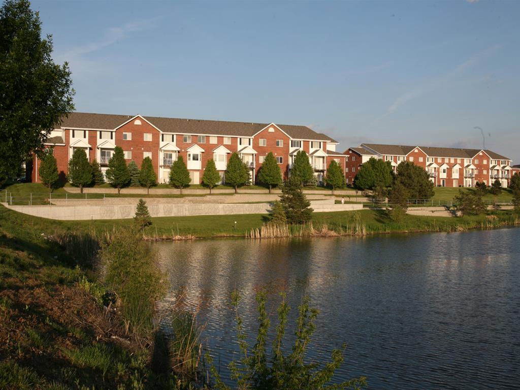 lake and bike path at Pine Lake Heights Apartments in Lincoln Nebraska