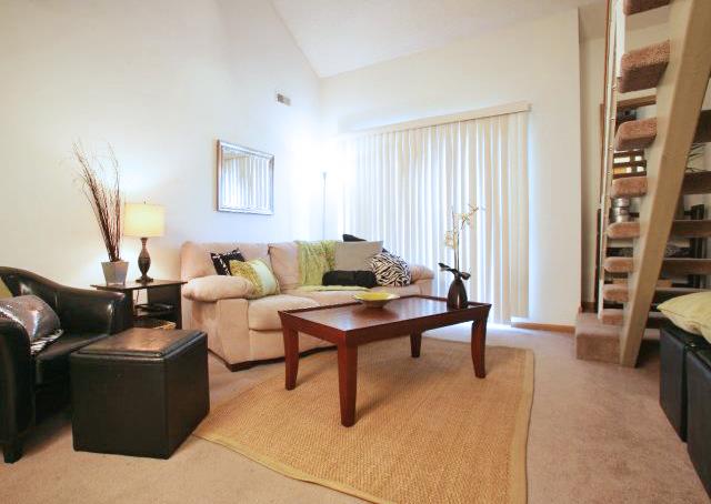Interiors-Skyline View Apartments Living Room with Stairs in Lincoln NE