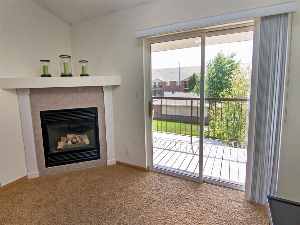 Gas Fire Place and spacious balcony at The Northbrook Apartments in Lincoln NE