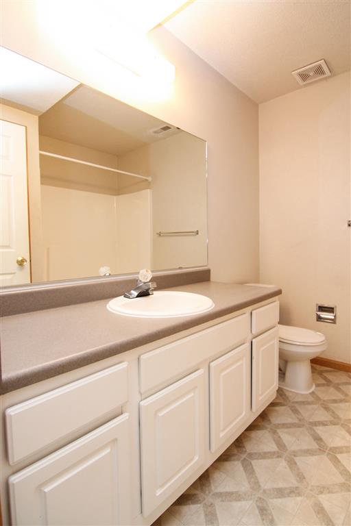 Lots of counter space and storage in bathroom at Northbrook Apartments in Lincoln NE