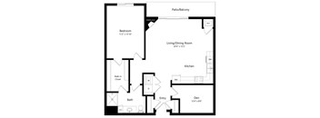 floor plan of a 1 bedroom apartment with den