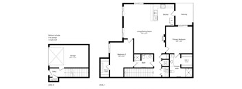 floor plan of a 2 bedroom apartment with attached garage