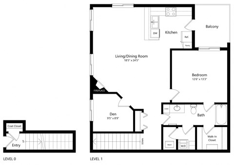 floor plan of a 1 bedroom apartment