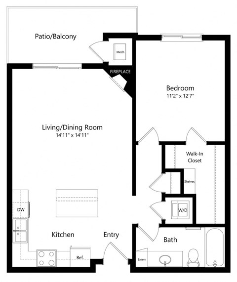 floor plan of 1 bedroom apartment