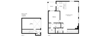 floor plan of a 1 bedroom apartment with attached garage