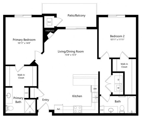 floor plan of a 2 bedroom apartment