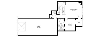 a floor plan of an apartment with 1 bedroom and garage