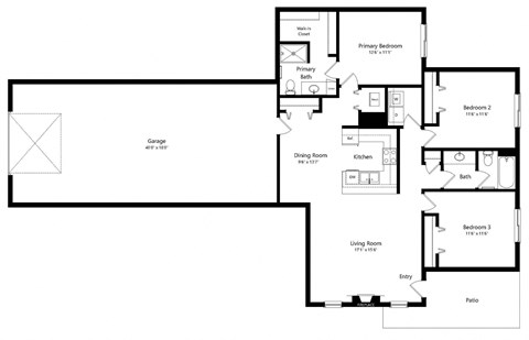 3 bedroom floor plan with garage