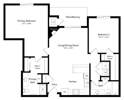 floor plan of a 2 bedroom apartment