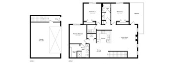 floor plan of a 3 bedroom apartment with attached garage
