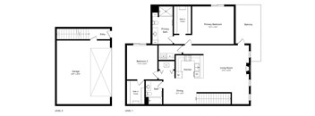 floor plan of a 2 bedroom apartment with an attached garage