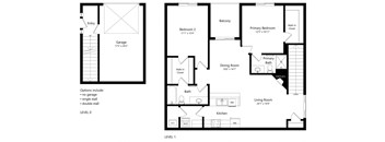 floor plan of a 2 bedroom apartment with attached garage