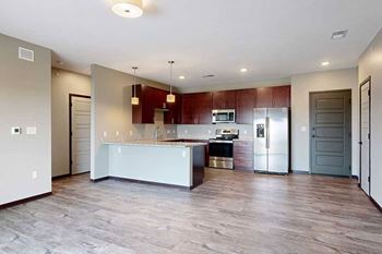 A view of the open layout connecting the living room and kitchen.