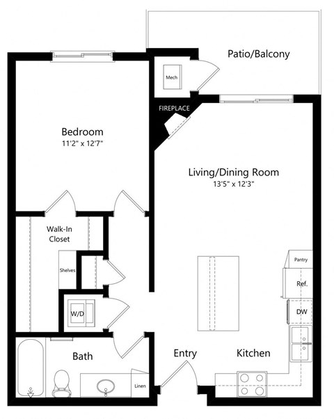 floor plan of a 1 bedroom apartment