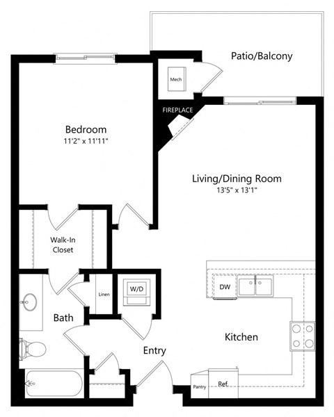 floor plan of a 1 bedroom apartment