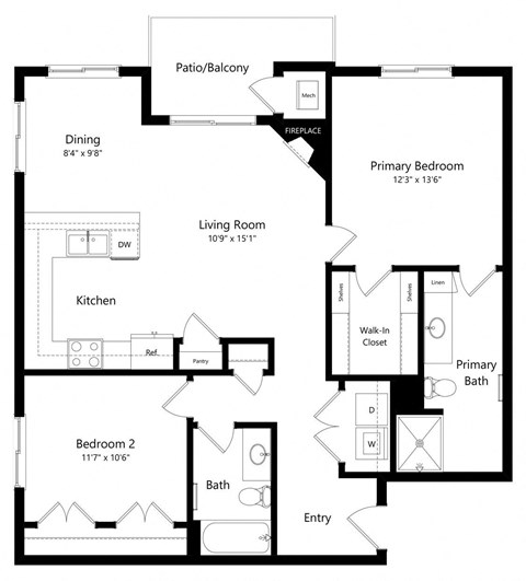 floor plan of a 2 bedroom apartment