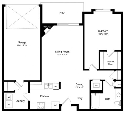 the 1-bedroom Bay floorplan at Northbrook apartments in Lincoln, NE