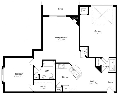 the 1-bedroom Cove floorplan at Northbrook apartments in Lincoln, NE