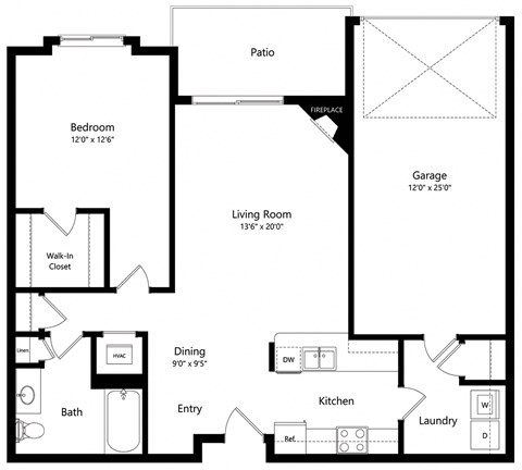 the 1-bedroom Gulf floorplan at Northbrook apartments in Lincoln, NE