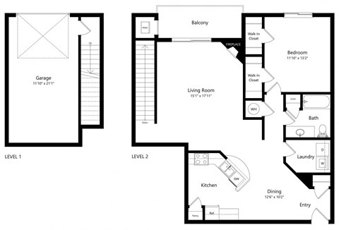the 1-bedroom Waterfall floorplan at Northbrook apartments in Lincoln, NE