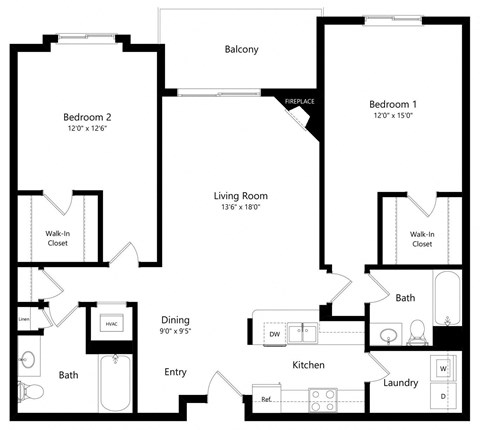 the 2-bedroom Rapids floorplan at Northbrook apartments in Lincoln, NE
