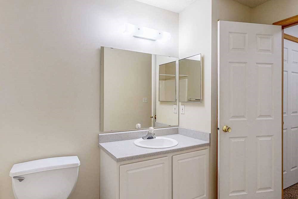 a single vanity sink in a bathroom