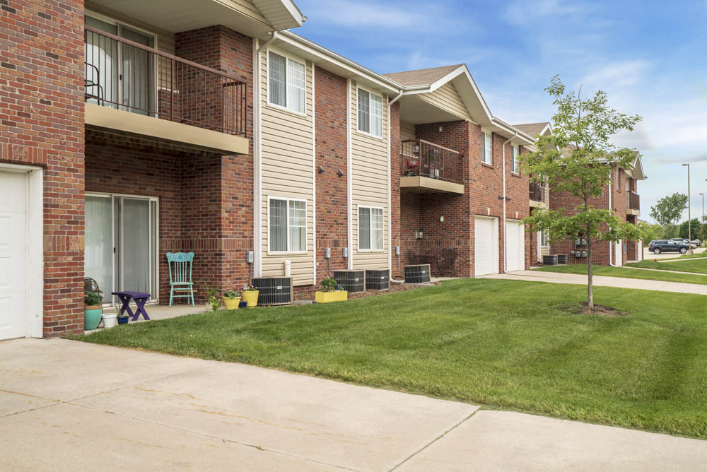 Exterior of Northbrook Apartments with attached garages