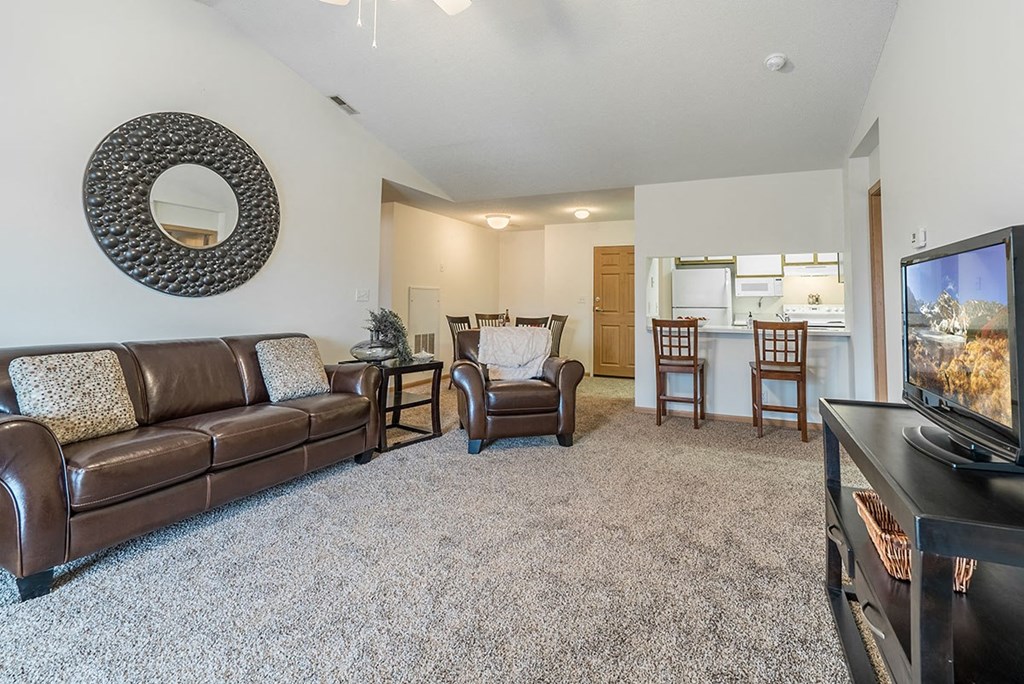 a living room with a couch and a tv