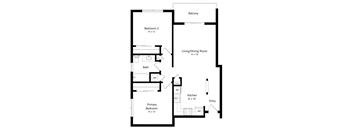 2-bed Redwood floorplan at Northridge Heights Apartments in Lincoln, NE