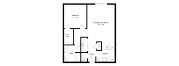 the 1-bedroom, 1-bathroom, 786 square feet Imperial floor plan at Pine Lake Heights apartments in Lincoln, NE