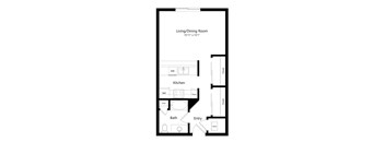 the studio, 1-bathroom, 507 square feet Shelby floor plan at Pine Lake Heights apartments in Lincoln, NE