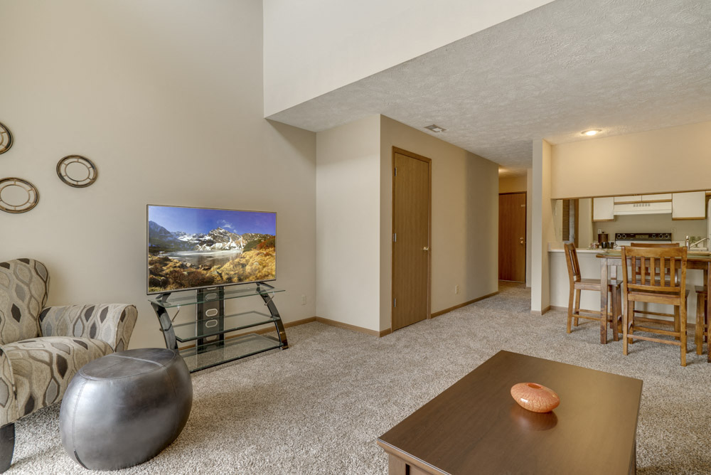 Living room area in Pine Lake Heights Apartments