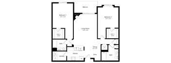the 2-bedroom River floorplan at Pinebrook apartments in Lincoln, NE