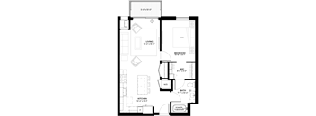 Aspen floor plan with 1 bedroom and 1 bathroom at The Rowan luxury residences in Eagan MN 55122
