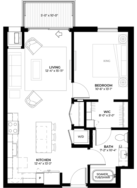 Aspen floor plan with 1 bedroom and 1 bathroom at The Rowan luxury residences in Eagan MN 55122