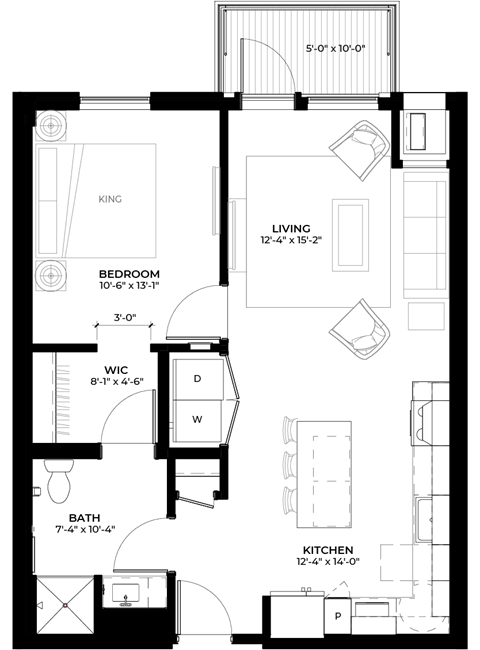 Neem floor plan with 1 bedroom and 1 bathroom at The Rowan luxury residences in Eagan MN 55122