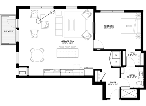 Poplar floor plan with 1 bedroom and 1 bathroom at The Rowan luxury residences in Eagan MN 55122
