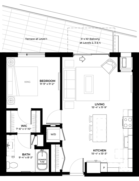 Magnolia floor plan with 1 bedroom and 1 bathroom at The Rowan luxury residences in Eagan MN 55122
